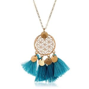 **CLEOPATRY* Gold x Blue Tassel Fashion Pendant Necklace